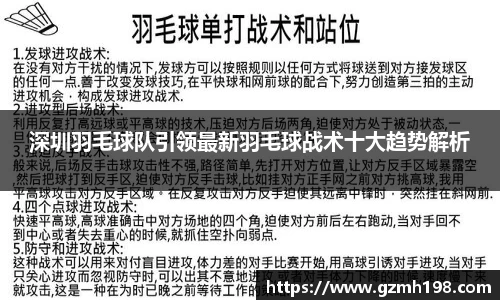 深圳羽毛球队引领最新羽毛球战术十大趋势解析